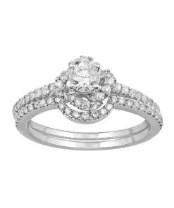 Simply Vera Vera Wang 14k White Gold 9/10 Carat T.W. Diamond Halo Engagement Ring Set