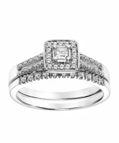 Simply Vera Vera Wang 14k White Gold 1/3 Carat T.W. Certified Diamond Square Halo Engagement Ring Set