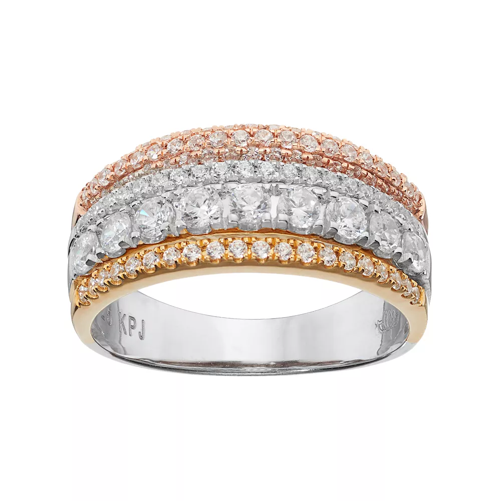Simply Vera Vera Wang Tri Tone 14k Gold 1 Carat T.W. Diamond Multi Row Anniversary Ring 3 Simply Vera Vera Wang Tri Tone 14k Gold 1 Carat T.W. Diamond Multi Row Anniversary Ring