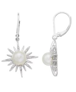 Simply Vera Vera Wang Sterling Silver Freshwater Cultured Pearl & 1/10 Carat T.W. Diamond Starburst Drop Earrings