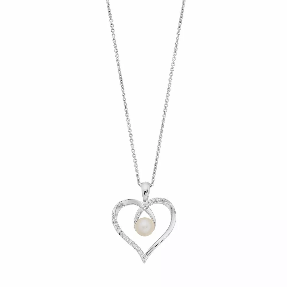 Simply Vera Vera Wang Sterling Silver Freshwater Cultured Pearl & 1/10 Carat T.W. Diamond Heart Pendant 3 Simply Vera Vera Wang Sterling Silver Freshwater Cultured Pearl & 1/10 Carat T.W. Diamond Heart Pendant