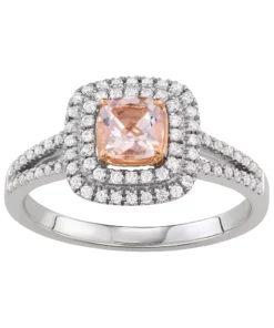 Simply Vera Vera Wang Two Tone 14k Gold Morganite & 1/3 Carat T.W. Diamond Square Halo Ring