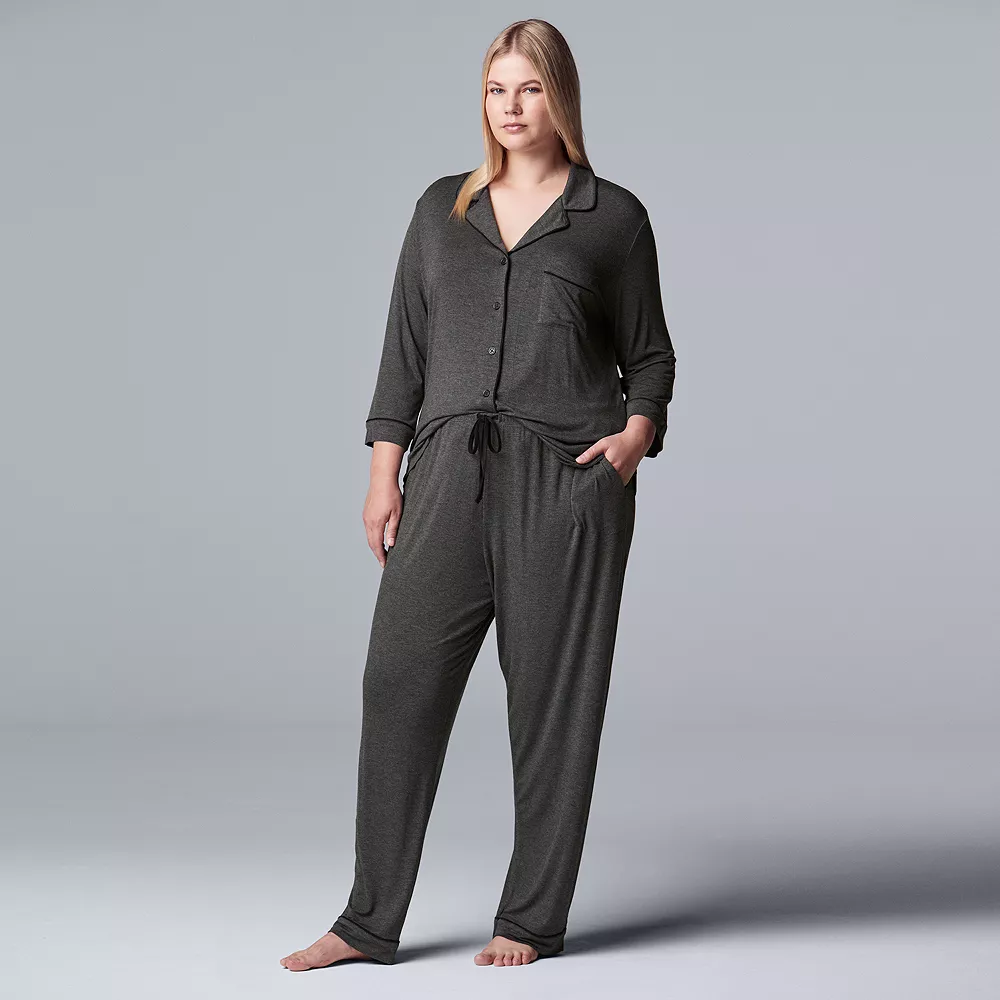Plus Size Women's Simply Vera Vera Wang Basic Luxury Notch Pajama Set 6 Plus Size Women's Simply Vera Vera Wang Basic Luxury Notch Pajama Set - Image 4