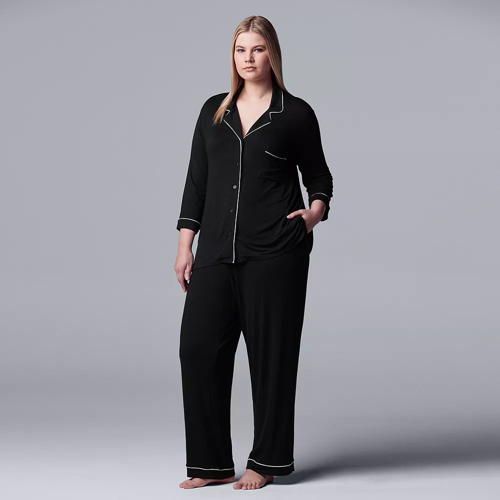 Plus Size Women's Simply Vera Vera Wang Basic Luxury Notch Pajama Set 4 Plus Size Women's Simply Vera Vera Wang Basic Luxury Notch Pajama Set - Image 2