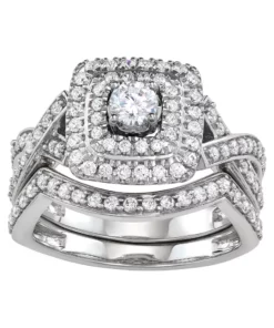 Simply Vera Vera Wang 14k White Gold 1 Carat T.W. Diamond Halo Engagement Ring Set