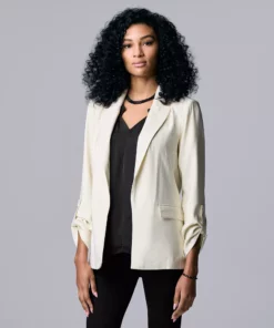 Women's Simply Vera Vera Wang Roll-Tab Relaxed Blazer -Simply Vera Vera Wang Shop 4243347 Vanilla