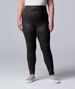 Plus Size Simply Vera Vera Wang High Rise Faux Leather Leggings