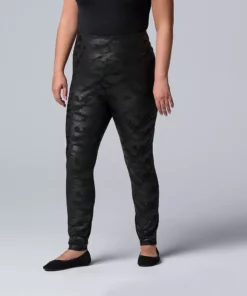 Plus Size Simply Vera Vera Wang High Rise Faux Leather Leggings -Simply Vera Vera Wang Shop 4473242 Black Camo