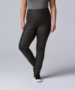 Plus Size Simply Vera Vera Wang High Rise Faux Leather Leggings -Simply Vera Vera Wang Shop 4473242 Houndtooth Charcoal