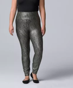 Plus Size Simply Vera Vera Wang High Rise Faux Leather Leggings -Simply Vera Vera Wang Shop 4473242 Silver Foil Snake