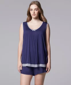 Plus Size Simply Vera Vera Wang Basic Luxury Pajama Tank & Pajama Boxers Set -Simply Vera Vera Wang Shop 4780280 Navy