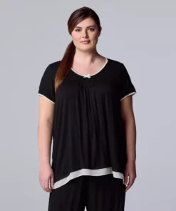 Plus Size Simply Vera Vera Wang Basic Luxury Short Sleeve Pajama Top -Simply Vera Vera Wang Shop 4780284 Black