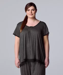 Plus Size Simply Vera Vera Wang Basic Luxury Short Sleeve Pajama Top -Simply Vera Vera Wang Shop 4780284 Heather Coal