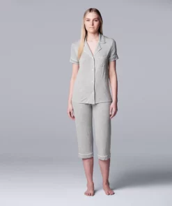 Women's Simply Vera Vera Wang Basic Luxury Notch Collar Pajama Shirt & Pajama Capris Set