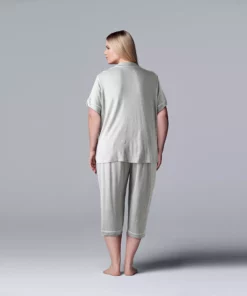 Plus Size Simply Vera Vera Wang Basic Luxury Pajama Shirt & Pajama Capris Set -Simply Vera Vera Wang Shop 4797278 ALT