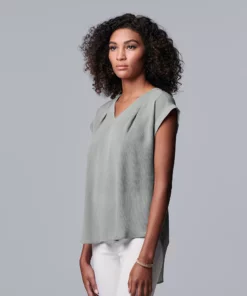 Women's Simply Vera Vera Wang V-Neck Top -Simply Vera Vera Wang Shop 4826767 Peri Gray