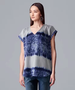 Women's Simply Vera Vera Wang V-Neck Top -Simply Vera Vera Wang Shop 4826767 Shibori Dye