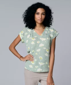 Women's Simply Vera Vera Wang V-Neck Top -Simply Vera Vera Wang Shop 4826767 Stem Floral