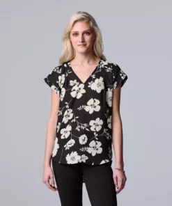 Women's Simply Vera Vera Wang V-Neck Top -Simply Vera Vera Wang Shop 4826767 Tossed Blooms