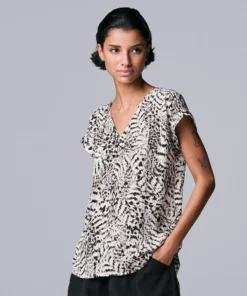 Petite Simply Vera Vera Wang V-Neck Popover Top -Simply Vera Vera Wang Shop 4826906 Abstract Feather