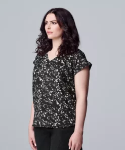 Petite Simply Vera Vera Wang V-Neck Popover Top -Simply Vera Vera Wang Shop 4826906 Garden Foliage