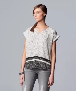 Petite Simply Vera Vera Wang V-Neck Popover Top -Simply Vera Vera Wang Shop 4826906 Light Drops