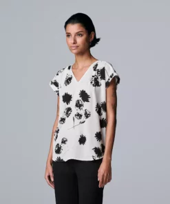 Petite Simply Vera Vera Wang V-Neck Popover Top -Simply Vera Vera Wang Shop 4826906 Modern Floral