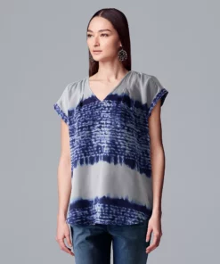 Petite Simply Vera Vera Wang V-Neck Popover Top -Simply Vera Vera Wang Shop 4826906 Shibori Dye