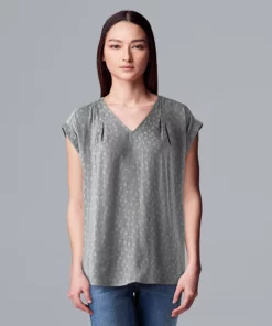 Petite Simply Vera Vera Wang V-Neck Popover Top -Simply Vera Vera Wang Shop 4826906 Stratus Gray