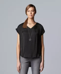 Petite Simply Vera Vera Wang V-Neck Popover Top -Simply Vera Vera Wang Shop 4826906 Vera Black
