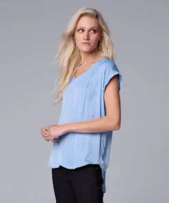 Petite Simply Vera Vera Wang V-Neck Popover Top -Simply Vera Vera Wang Shop 4826906 Vera Sky Blue