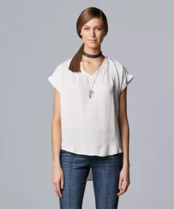 Petite Simply Vera Vera Wang V-Neck Popover Top -Simply Vera Vera Wang Shop 4826906 White Knight