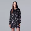 Women's Simply Vera Vera Wang Velour Long Sleeve Hooded Sleepshirt -Simply Vera Vera Wang Shop 5005136 Black Floral