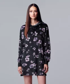 Women's Simply Vera Vera Wang Velour Long Sleeve Hooded Sleepshirt