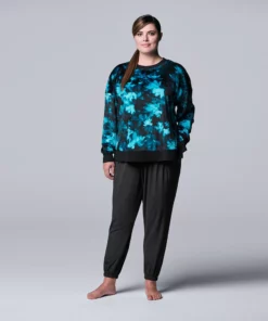 Plus Size Simply Vera Vera Wang Velour Pajama Top and Banded Bottom Pajama Pants -Simply Vera Vera Wang Shop 5005141 Teal Floral