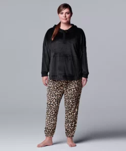 Plus Size Simply Vera Vera Wang Velour Pajama Top & Banded Bottom Pajama Pants Set