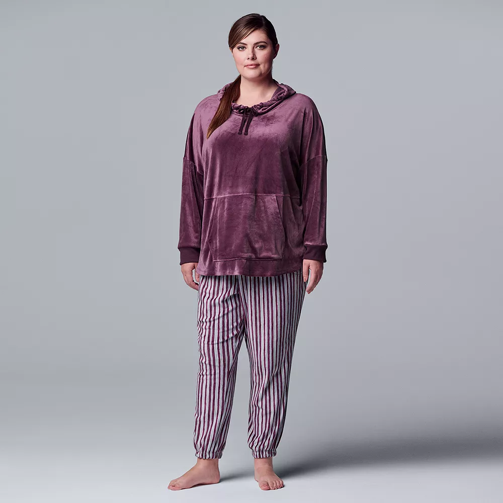 Plus Size Simply Vera Vera Wang Velour Pajama Top & Banded Bottom Pajama Pants Set 4 Plus Size Simply Vera Vera Wang Velour Pajama Top & Banded Bottom Pajama Pants Set - Image 2