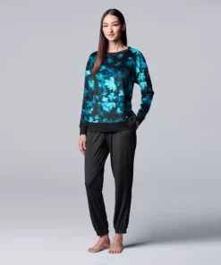 Petite Simply Vera Vera Wang Velour Pajama Top and Banded Bottom Pajama Pants Sleep Set