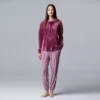 Petite Simply Vera Vera Wang Velour Hooded Pajama Top and Banded Bottom Pajama Pants Sleep Set -Simply Vera Vera Wang Shop 5005147 Plum Stripe
