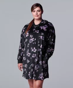 Plus Size Simply Vera Vera Wang Velour Long Sleeve Hooded Sleepshirt
