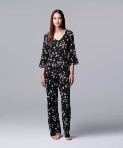 Women's Simply Vera Vera Wang 3/4 Sleeve Pajama Top & Pajama Pants Set -Simply Vera Vera Wang Shop 5047902 ALT2
