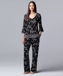 Women's Simply Vera Vera Wang 3/4 Sleeve Pajama Top & Pajama Pants Set