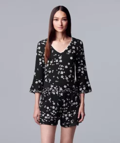 Women's Simply Vera Vera Wang 3/4 Sleeve Pajama Top & Pajama Boxer Shorts Set -Simply Vera Vera Wang Shop 5047904 ALT2