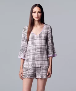 Women's Simply Vera Vera Wang 3/4 Sleeve Pajama Top & Pajama Boxer Shorts Set