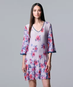 Women's Simply Vera Vera Wang 3/4 Sleeve Sleepshirt -Simply Vera Vera Wang Shop 5047907 Lt Blue Floral Border