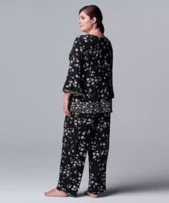 Plus Size Simply Vera Vera Wang 3/4 Sleeve Pajama Top & Pajama Pants Set -Simply Vera Vera Wang Shop 5047909 ALT