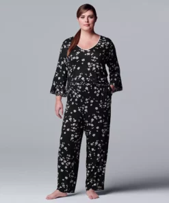 Plus Size Simply Vera Vera Wang 3/4 Sleeve Pajama Top & Pajama Pants Set -Simply Vera Vera Wang Shop 5047909 ALT2