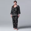 Plus Size Simply Vera Vera Wang 3/4 Sleeve Pajama Top & Pajama Pants Set -Simply Vera Vera Wang Shop 5047909 Black Floral