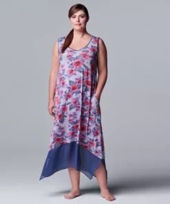 Plus Size Simply Vera Vera Wang Maxi Chemise with Chiffon Trim