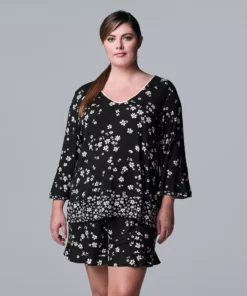 Plus Size Simply Vera Vera Wang 3/4 Sleeve Pajama Top & Pajama Boxer Shorts Set